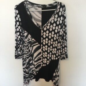 IOR Paris Women's Black and White Tunic Top Handkerchief Hem Size L